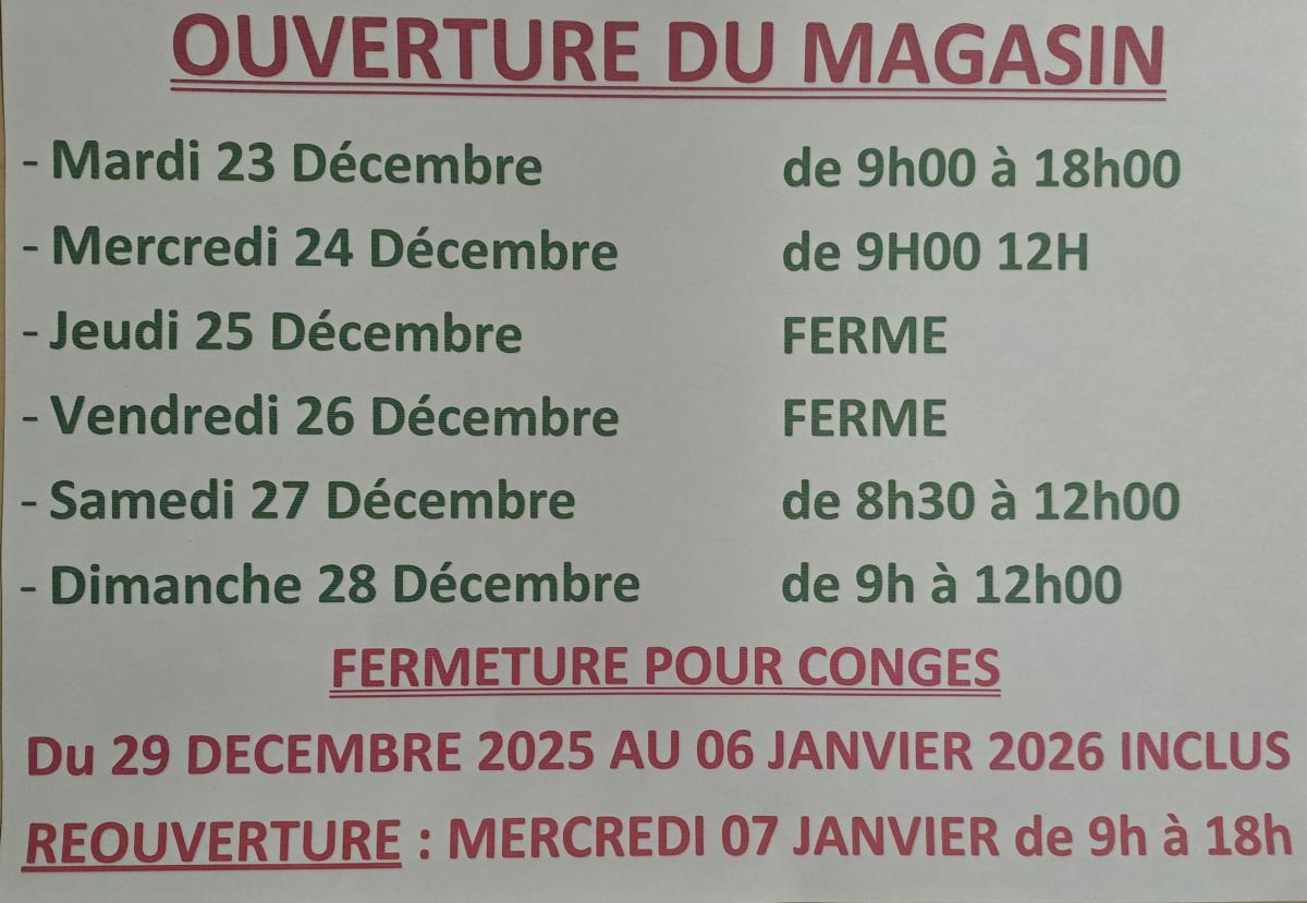 Congés annuels et ouverture exceptionnelle fêtes de fin d'année